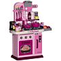 Aiyaplay Kids Kitchen With 33 Piece Accessories, Lights, Sounds, Storage, For Children 3-6 Years, Pink | Aosom Uk