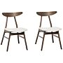 Set Of 2 Dining Chairs Dark Rubberwood Frame White Faux Leather Fabric Seat Armless