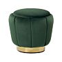 Pouffe Green Velvet Upholstery Golden Base Ø 43 X 37 Cm Footstool Glamorous