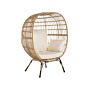 Basket Chair Rattan Natural Colour Black Iron Legs Beige Sitting Cushions High Backrest Leg Caps Boho Cocoon Garden Terrace