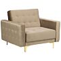 Armchair Navy Beige Velvet Tufted Fabric Reclining Chair Gold Legs Track Arm