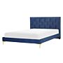 Upholstered Bed Frame Navy Blue Velvet Eu Double 140x200 Cm 4ft6 Headboard Golden Legs Beliani