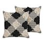 Set Of 2 Scatter Cushions Beige And Black Cotton 50 X 50 Cm Geometric Pattern Handwoven Removable Cover With Filling