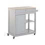 Kitchen Trolley Grey Mdf Rubberwood 75 X 43 X 87 Cm Cabinet Towel Rack 2 Shelves Cutlery Drawer Castors