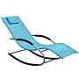 Rocking Sun Lounger Turquoise Blue Steel Runners Fabric Sling With Head Cushion