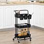 Homcom 3 Tier Utility Rolling Cart, Kitchen Cart With 3 Removable Mesh Baskets, 3 Hanging Box, 4 Hooks And Dividers, Laundry Black