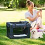 Pawhut Pet Carrier Folding Dog Bag Portable Cat Carrier Soft Pet Crate W/ Cushion, 60 X 41.5 X 41 Cm, Dark Blue