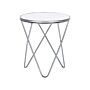 Side Table White Tempered Glass Top Silver Metal Hairpin Legs Round Shape