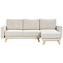 Left Corner Sofa Beige Fabric Upholstered With Sleeper Function Pull Out Cushioned Back Wooden Legs Beliani