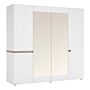 Chelsea 4 Door Wardrobe With Mirrors And Internal Shelving In White With Oak Trim