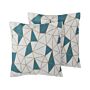 Set Of 2 Decorative Cushions Blue Cotton Geometric Pattern 45 X 45 Cm Net Print