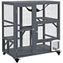 Pawhut Cat Cage House, Catio Cat Outdoor Enclosure On Wheels, Weather-resistant Wooden Kitty Cage With Platforms, Hammock, 100l X 60w X 110hcm - Light Grey | Aosom Uk