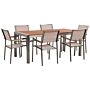 Garden Dining Set Light Eucalyptus Wood Top Steel Frame 180 X 90 Cm With 6 Beige Chairs