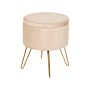 Storage Pouffe Cream Beige Velvet 42 X 42 X 44 Cm Gold Metal Legs Upholstery Ottoman Footstool