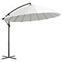 Outsunny 3(m) Cantilever Shanghai Parasol Garden Hanging Banana Sun Umbrella With Crank Handle, 18 Sturdy Ribs And Cross Base, Off-white