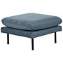 Ottoman Blue Fabric Pillow -top Square Footstool Metal Legs