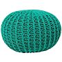 Pouf Ottoman Green Knitted Cotton Eps Beads Filling Round Small Footstool 50 X 35 Cm