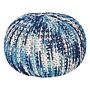 Pouf Ottoman White And Blue 50 X 35 Cm Knitted Cotton Eps Beads Filling Round Small Footstool