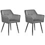 Set Of 2 Dining Chairs Brown Velvet Upholstered Seat With Armrests Black Metal Legs