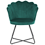 Armless Chair Green Velvet Upholstery Shell Back Vintage Classic Design Black Metal Frame