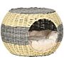 Pawhut Wicker Cat House, Rattan Raised Cat Bed, Cosy Kitten Cave With Soft Washable Cushion, Φ40 X 30cm