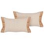 Set Of 2 Beige Decorative Pillows Polyester 30 X 50 Cm With Tassels Geometric Pattern Modern Traditional Cushions