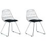 Set Of 2 Dining Chair Silver Metal Frame Black Faux Leather Seat Geometric Backrest