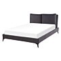 Eu Double Size Panel Bed Dark Grey Velvet Upholstery 4ft6 Slatted Base With Thick Padded Headboard