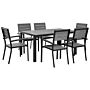 7 Piece Garden Dining Set Grey And Black Aluminium 6 Chairs Weather Resistant