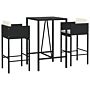 Vidaxl 3 Piece Garden Bar Set With Cushions Black Poly Rattan