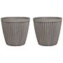 Set Of 2 Plant Pots Planters Solid Taupe Stone Mixture Round ⌀ 36 Cm Outdoor Resistances All-weather