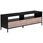 Tv Stand Light Wood With Black For Up To 70ʺ Tv Media Unit With 2 Drawers Shelves