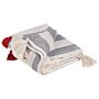 Blanket White And Grey Cotton 125 X 150 Cm Hand-tufted Horses Pattern Tassels Striped