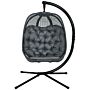 Outsunny Outdoor Swing Chair W/ Thick Padded Cushion, Patio Hanging Chair W/ Metal Stand, Foldable Basket, Cup Holder, Dark Grey