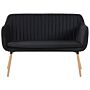 Kitchen Sofa Black Velvet Fabric Upholstery 2-seater Metal Frame Light Wood Legs Bench