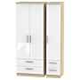 Contrast Tall Triple 2 Drawer + Drawer Wardrobe In White & Bardolino Oak