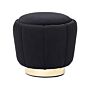 Pouffe Black Velvet Upholstery Golden Base Ø 43 X 37 Cm Footstool Glamorous