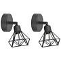 Set Of 2 Wall Lamp Black Metal Cage Shade Adjustable Light Position