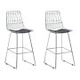 Set Of 2 Bar Chairs Silver Steel Frame Faux Leather Seat Counter Height Slatted Back