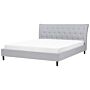 Slatted Bed Frame Grey Polyester Fabric Upholstered Wooden Legs Tufted Headboard 6ft Eu Super King Size