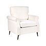 Armchair White Fabric Upholstery Black Metal Legs Rolled Arms Removable Cushions