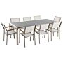 Garden Dining Set White With Grey Granite Table Top 8 Seats 220 X 100 Cm Beliani