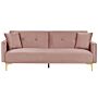 Sofa Bed Pink Velvet 3 Seater Buttoned Seat Click Clack