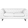 2 Seater Chesterfield Style Sofa White Tuxedo Arms Buttoned Back Silver Legs Faux Leather