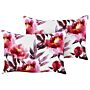 Set Of 2 Garden Cushions White And Pink Polyester Floral Pattern 40 X 60 Cm Rectangular Modern Outdoor Patio Water Resistant