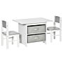 Homcom 3 Pcs Kids Table & Chairs Set Mini Seating Furniture Home Playroom Bedroom Dining Room W/ Storage Drawers Safe Corners For 2-4 Years Old White