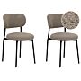 Set Of 2 Dining Chairs Beige Taupe Boucle Seats Armless Metal Legs For Dining Room Kitchen