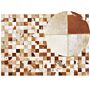 Area Rug Brown And White Cowhide Leather 160 X 230 Cm Patchwork Pattern