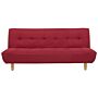 Sofa Red Fabric Upholstery Light Wood Legs 3 Seater