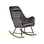 Rocking Chair Grey Velvet Metal Legs Wooden Skates